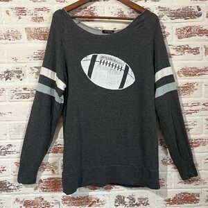 Zutter Sweatshirt Game Day Top Off Shoulder Boat Neck Soft Gray Football Sz S